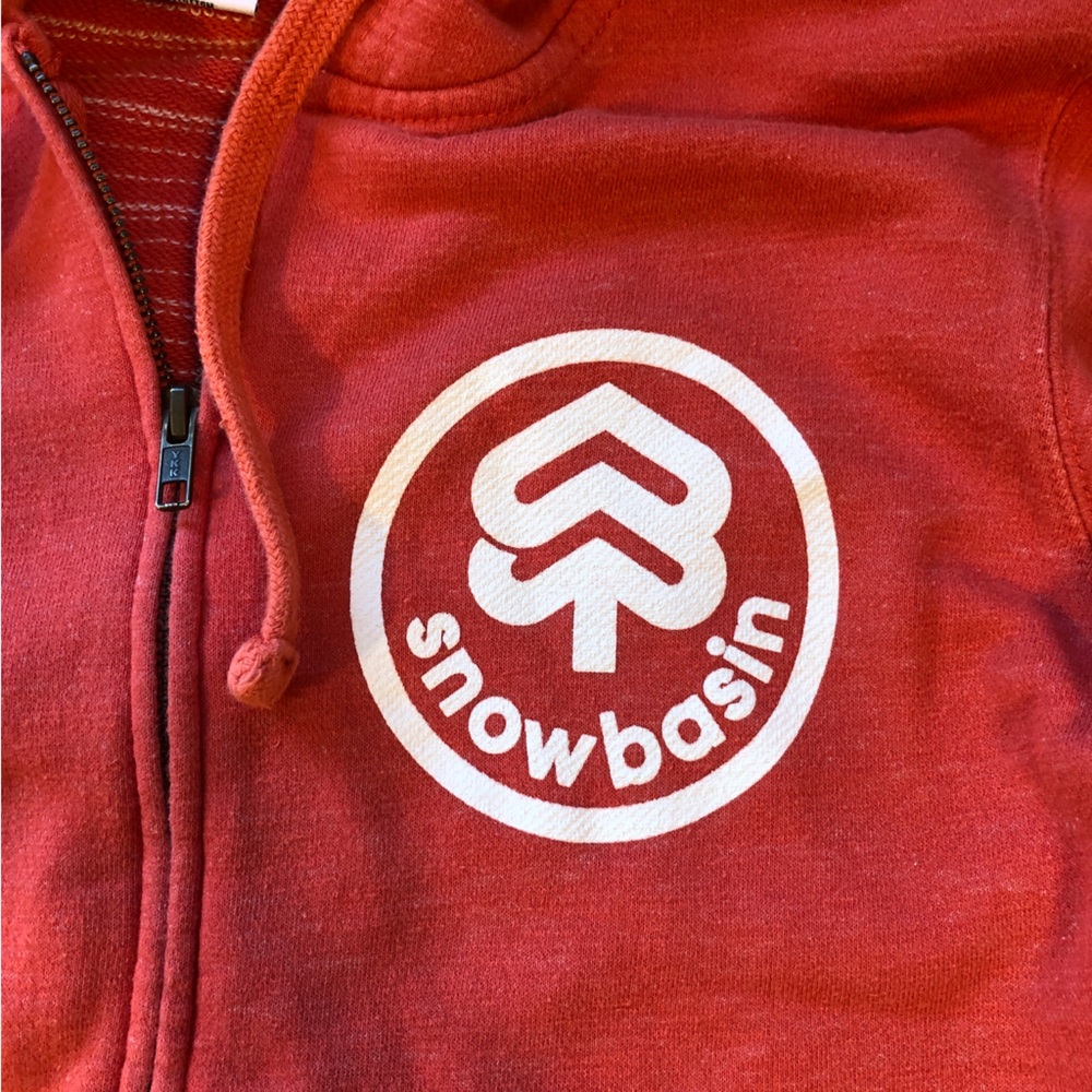 Red/orange heather zip-up hoodie with Snowbasin logo - Picture 2 of 10